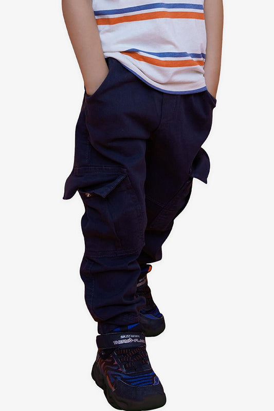 Boy's Trousers with Elastic Waist Pockets Navy Blue (3-6 Years)