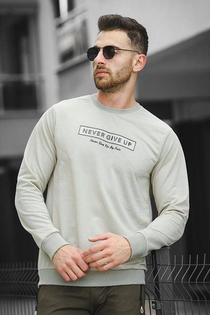 Never Give Up Printed Slim Fit Lycra Crew Neck Men's Sweatshirt