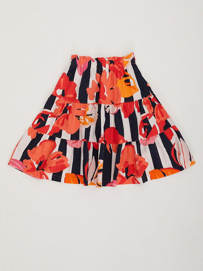 Girl's Floral Colorful Gathered Comfortable Fit Skirt