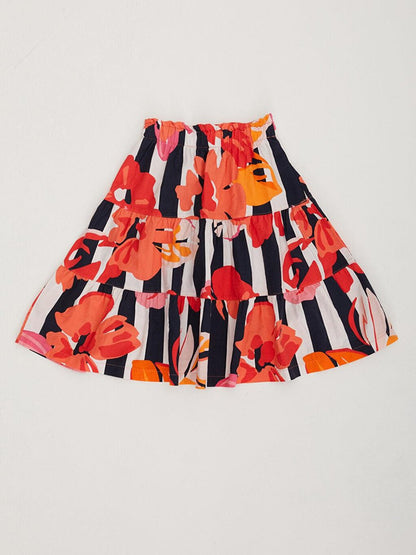 Girl's Floral Colorful Gathered Comfortable Fit Skirt