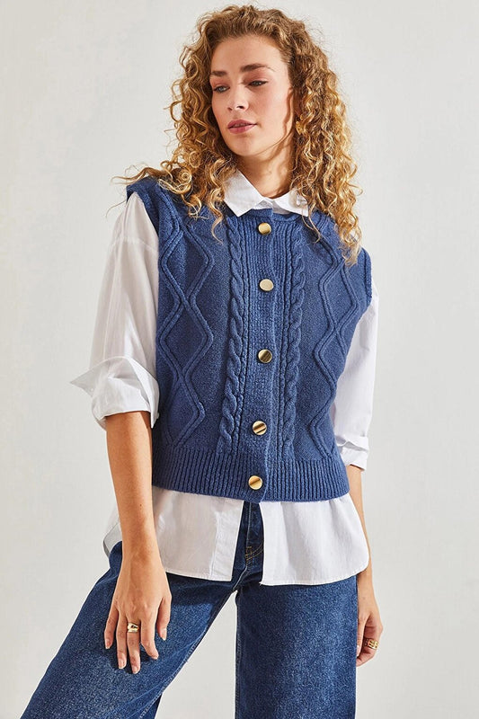 Women's Patterned Buttoned Knitwear Vest