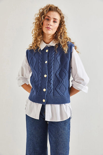 Women's Patterned Buttoned Knitwear Vest