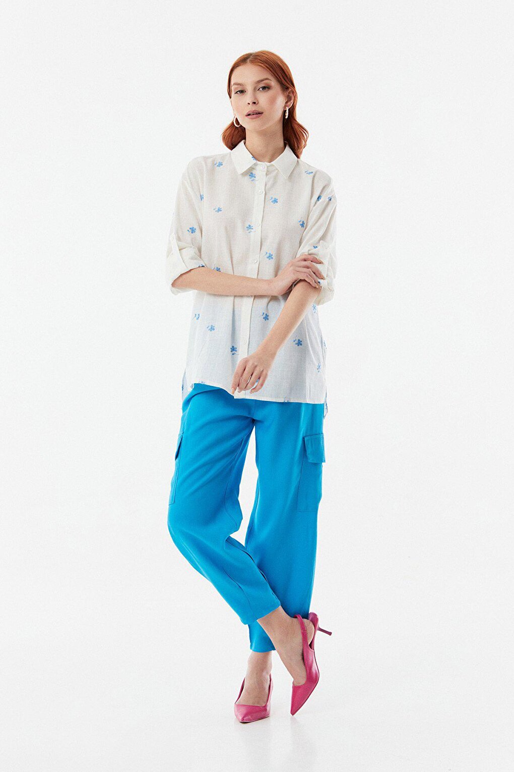 Casual Linen Shirt with Floral Embroidery