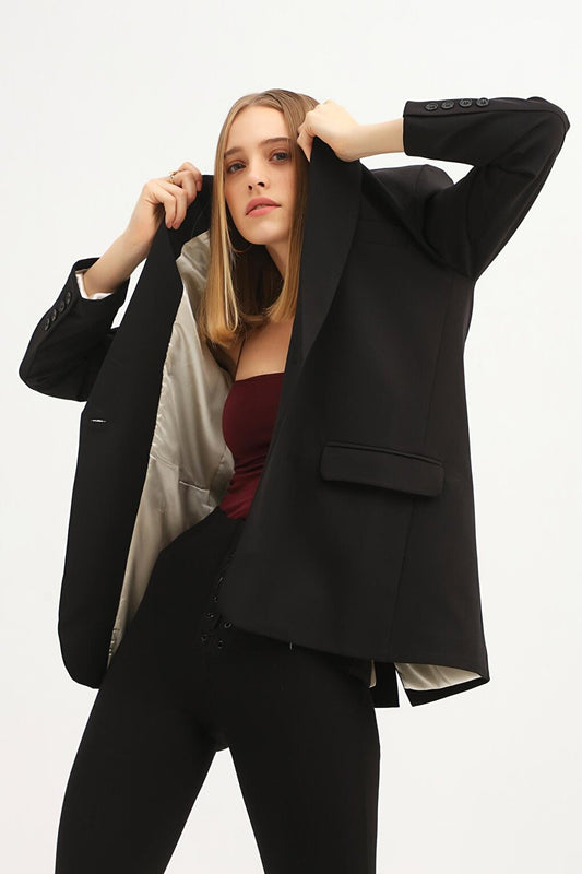 Single Button Blazer Jacket Black