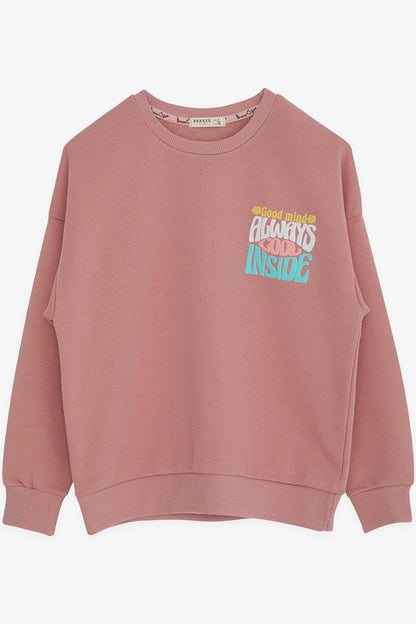 Girl's Sweatshirt Colorful Text Printed Dried Rose (Age 9-14)