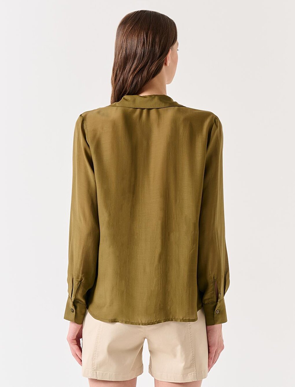 Khaki Long Sleeve Shirt Collar Woven Shirt