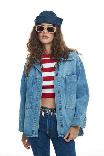 Large Pocket Jean Jacket Blue