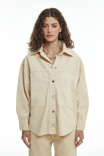 Pocket Detailed Jean Jacket Beige