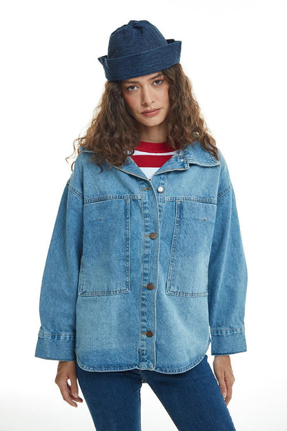 Large Pocket Jean Jacket Blue