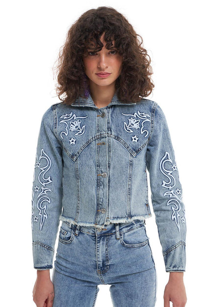 Embroidery Detailed Jean Jacket Ice Blue