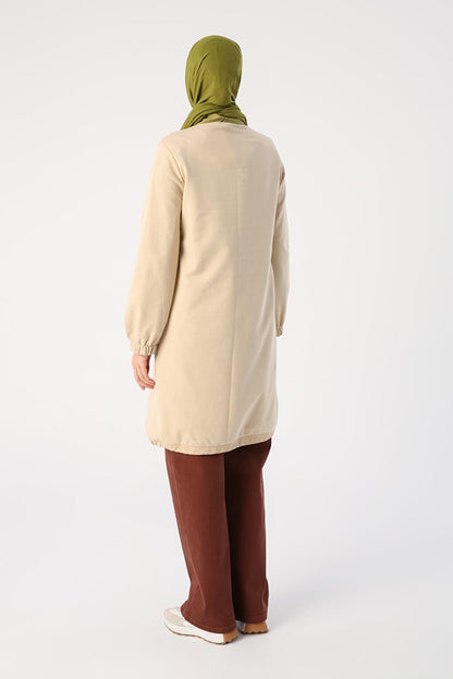 Beige01 Woven Garnished Zipper Pocket Tunic