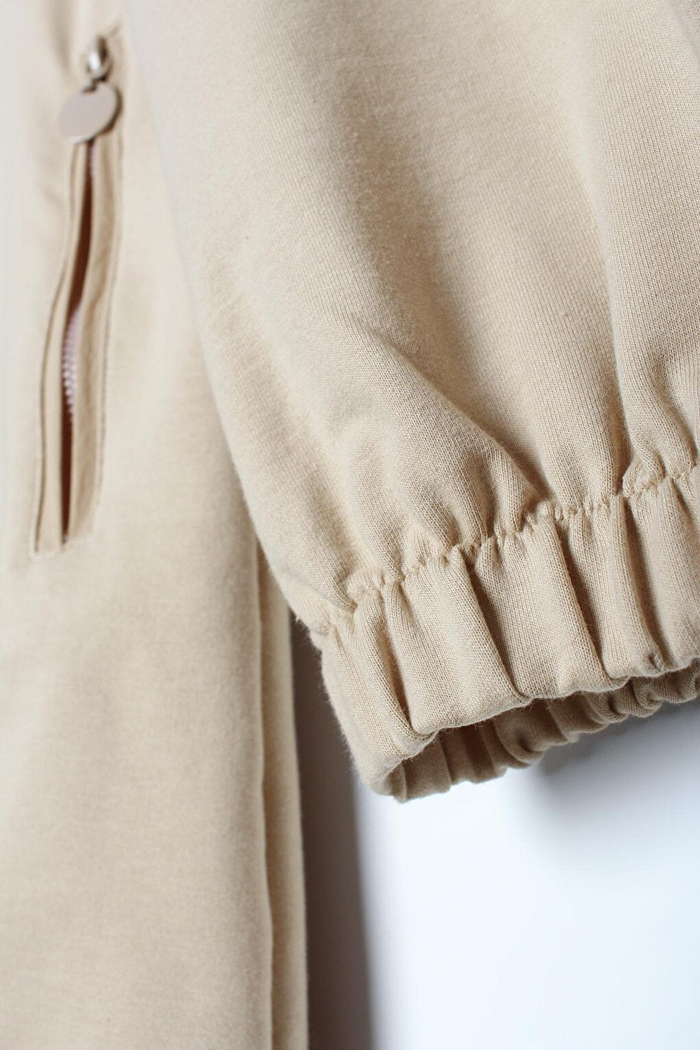 Beige01 Woven Garnished Zipper Pocket Tunic