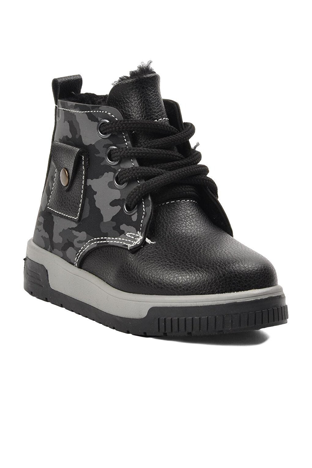 Black Camouflage Shearling Boy's Boots 2301003-B