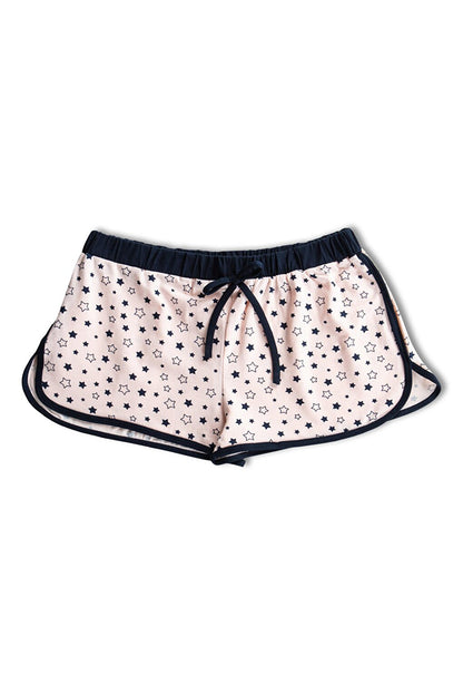 Cotton Patterned Women's Mini Shorts with Piping