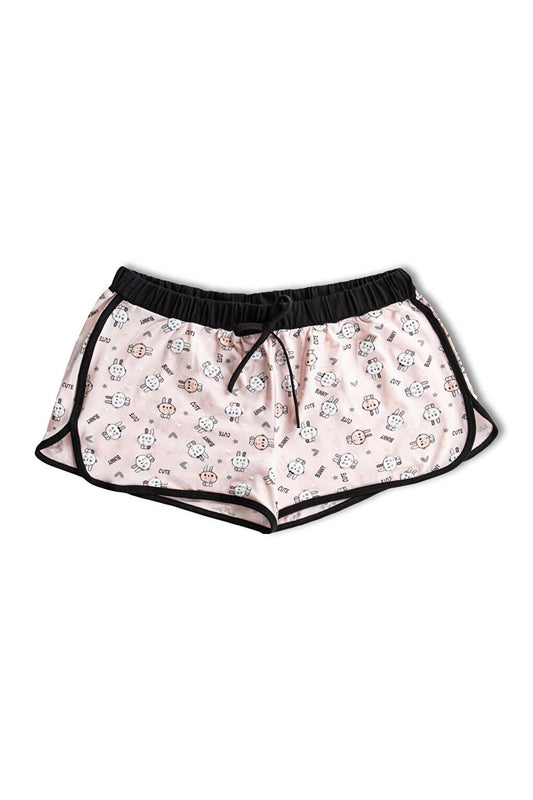 Cotton Patterned Women's Mini Shorts with Piping