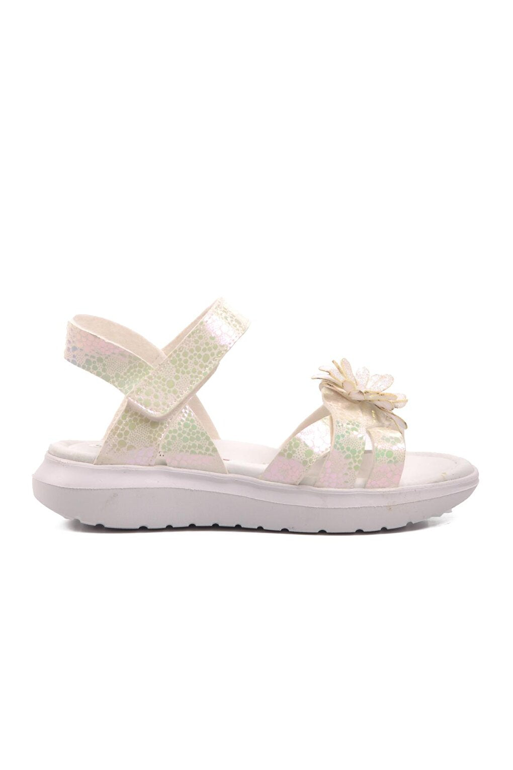 White-Green Velcro Girls Sandals Şng 8010-F