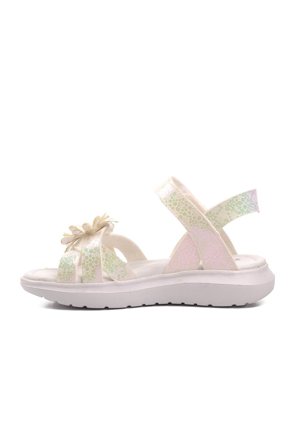 White-Green Velcro Girls Sandals Şng 8010-F