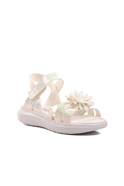 White-Green Velcro Girls Sandals Şng 8010-F