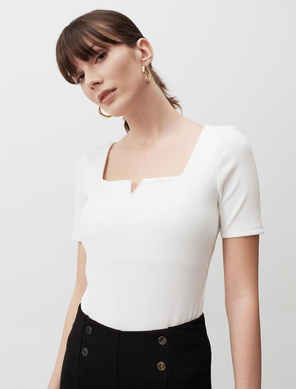 White Square Neck Short Sleeve Stylish Basic Blouse