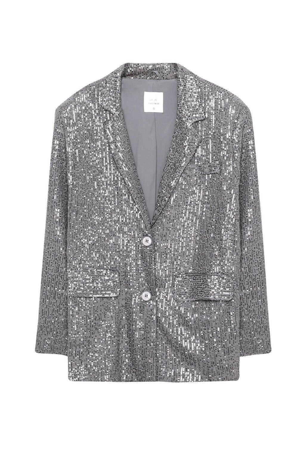 Sequin Detailed Oversize Blazer Jacket Gray