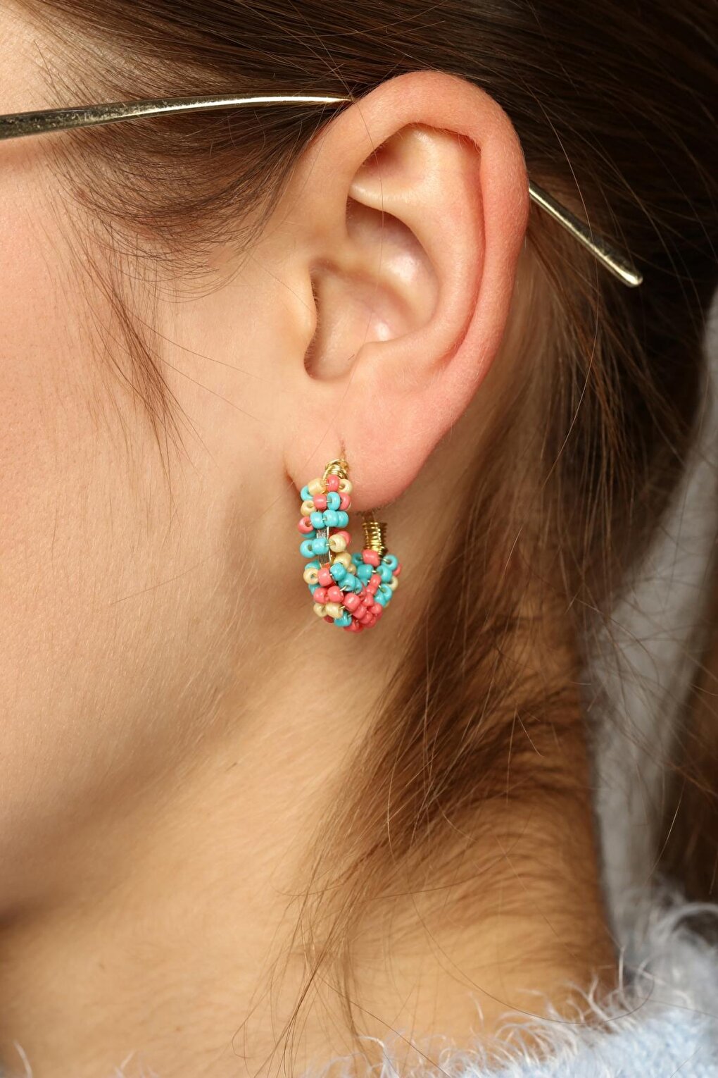 Blue Pink Yellow 2-Piece Bead Earrings