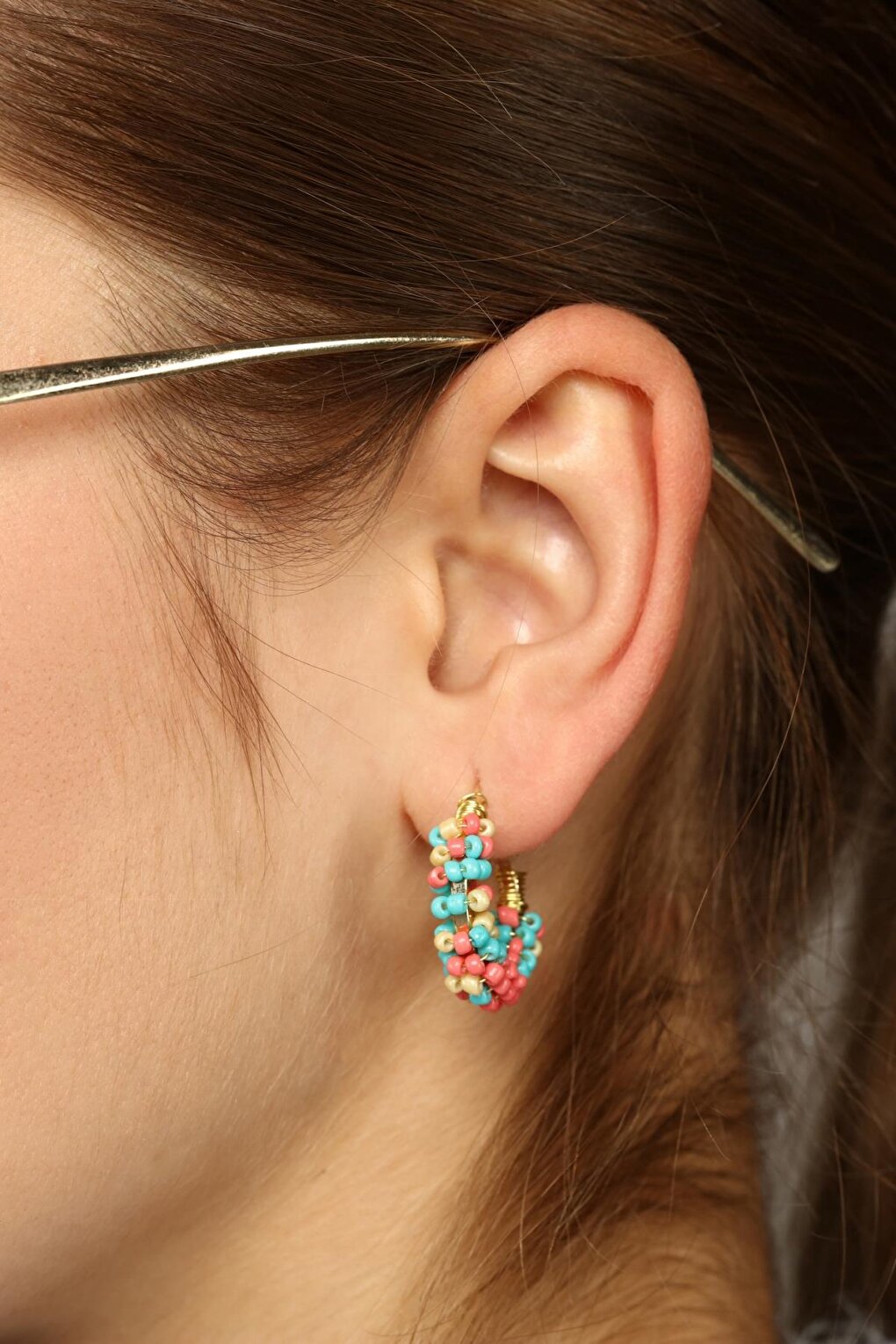 Blue Pink Yellow 2-Piece Bead Earrings