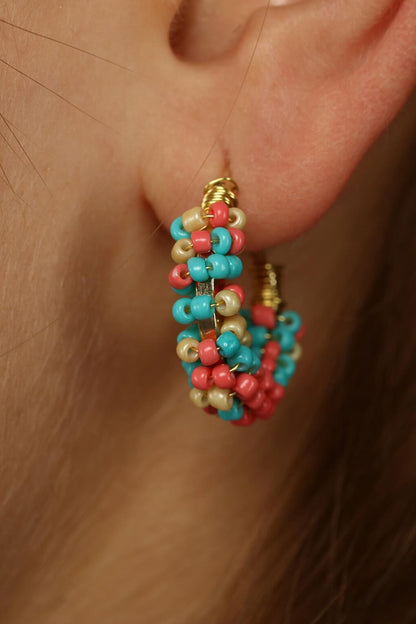 Blue Pink Yellow 2-Piece Bead Earrings