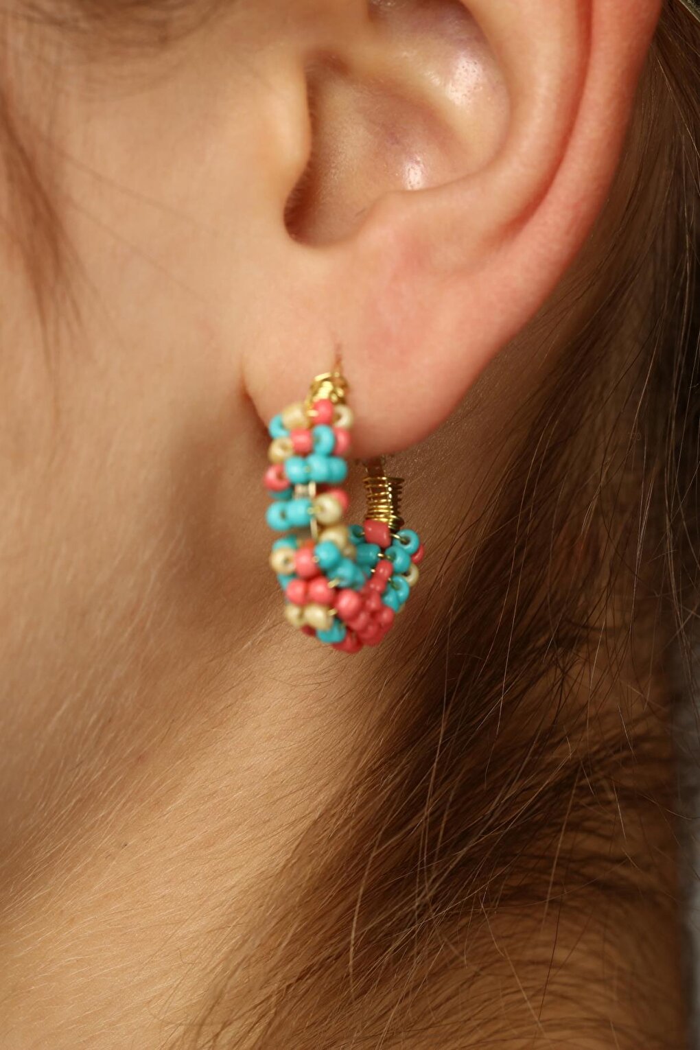 Blue Pink Yellow 2-Piece Bead Earrings