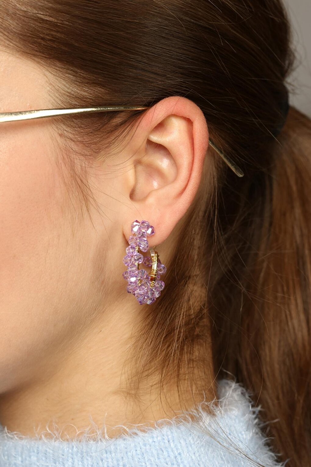 Purple Color 2-Piece Crystal Earring