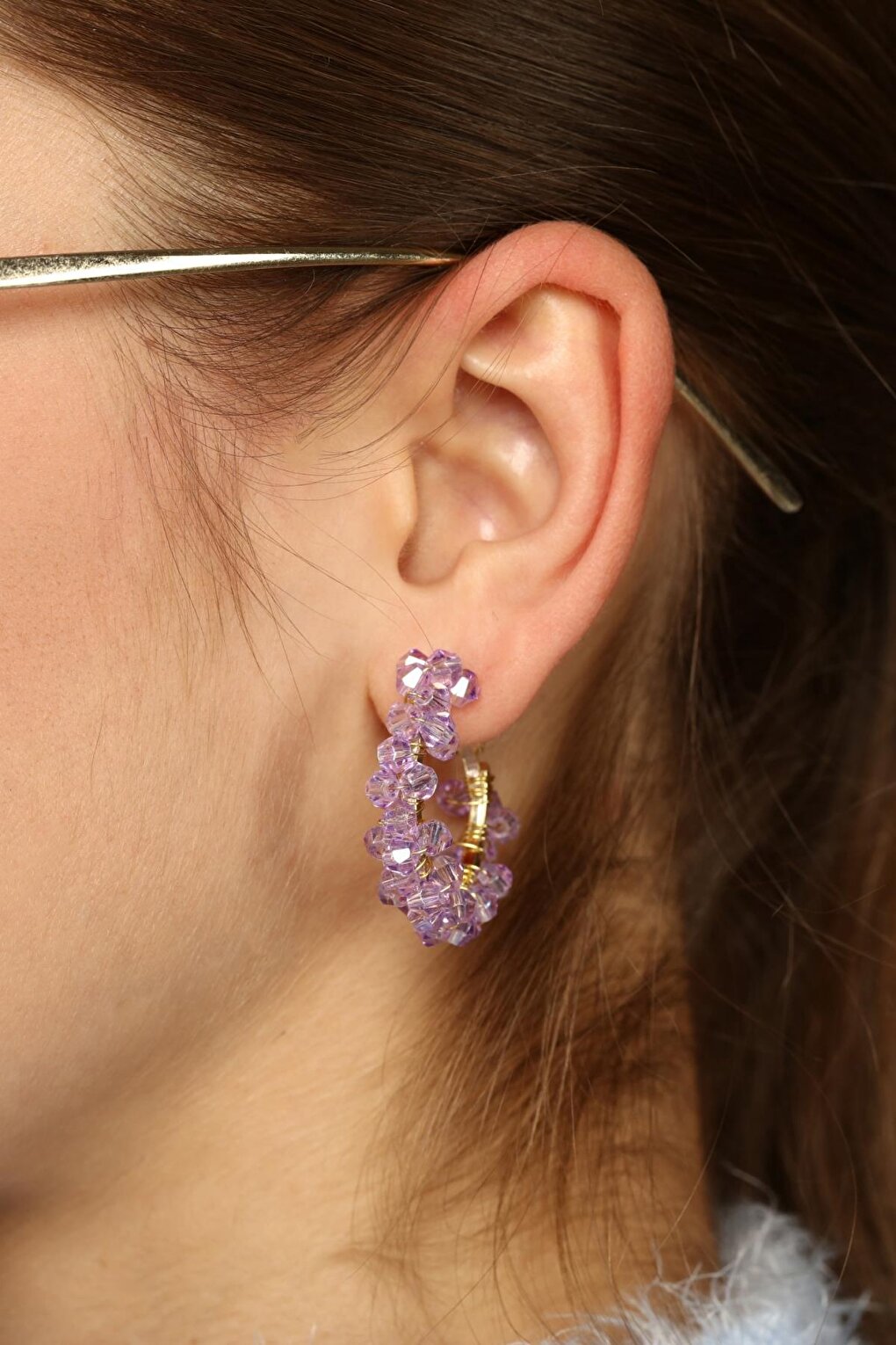 Purple Color 2-Piece Crystal Earring