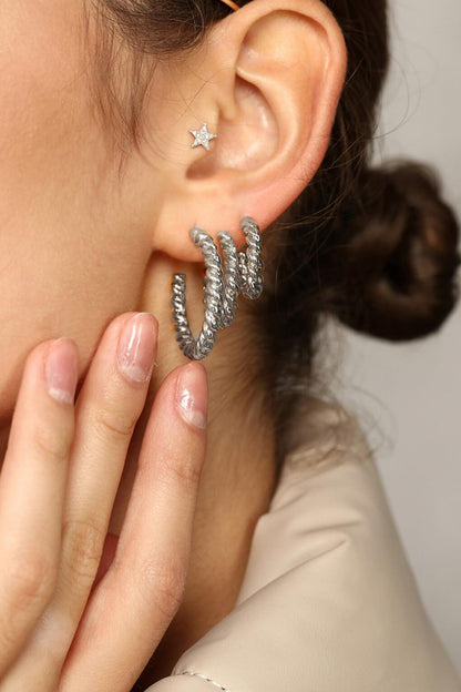 Women's Silver 3-Piece Stud Earring Set