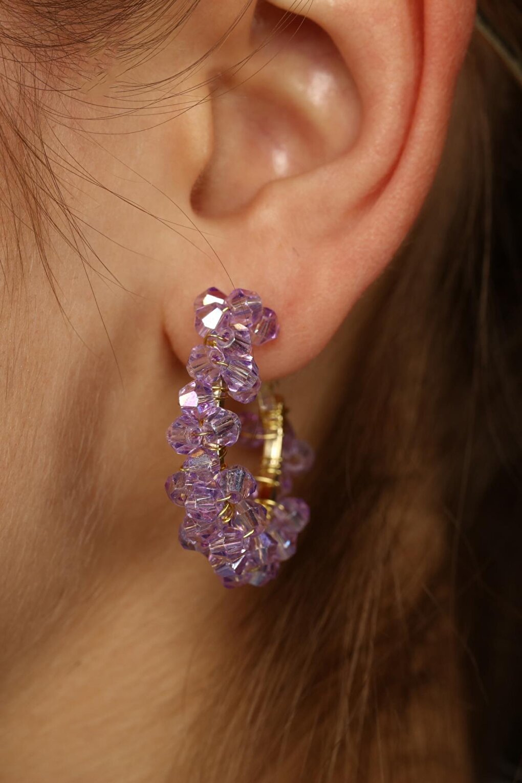 Purple Color 2-Piece Crystal Earring