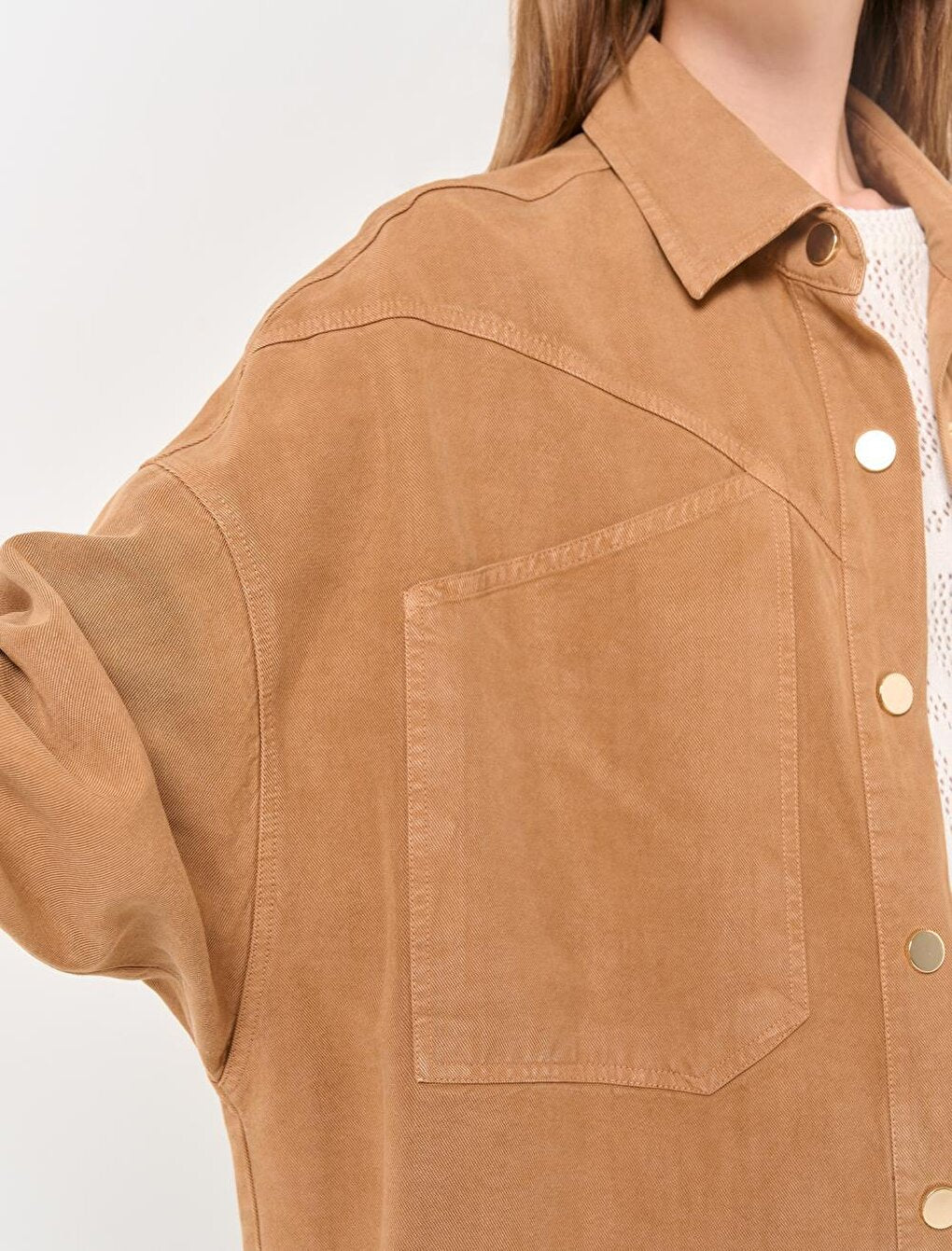 Camel Hair Loose Cut Long Denim Woven Jacket