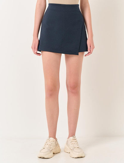 Navy Blue High Waist Striped Mini Shorts Skirt