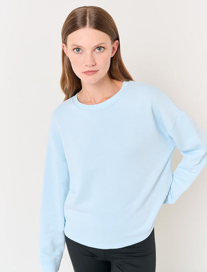 Sky Blue Long Sleeve Crew Neck Knitted Sweatshirt