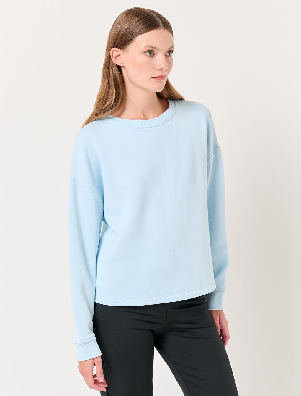 Sky Blue Long Sleeve Crew Neck Knitted Sweatshirt