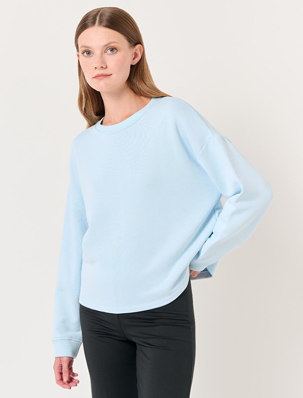 Sky Blue Long Sleeve Crew Neck Knitted Sweatshirt