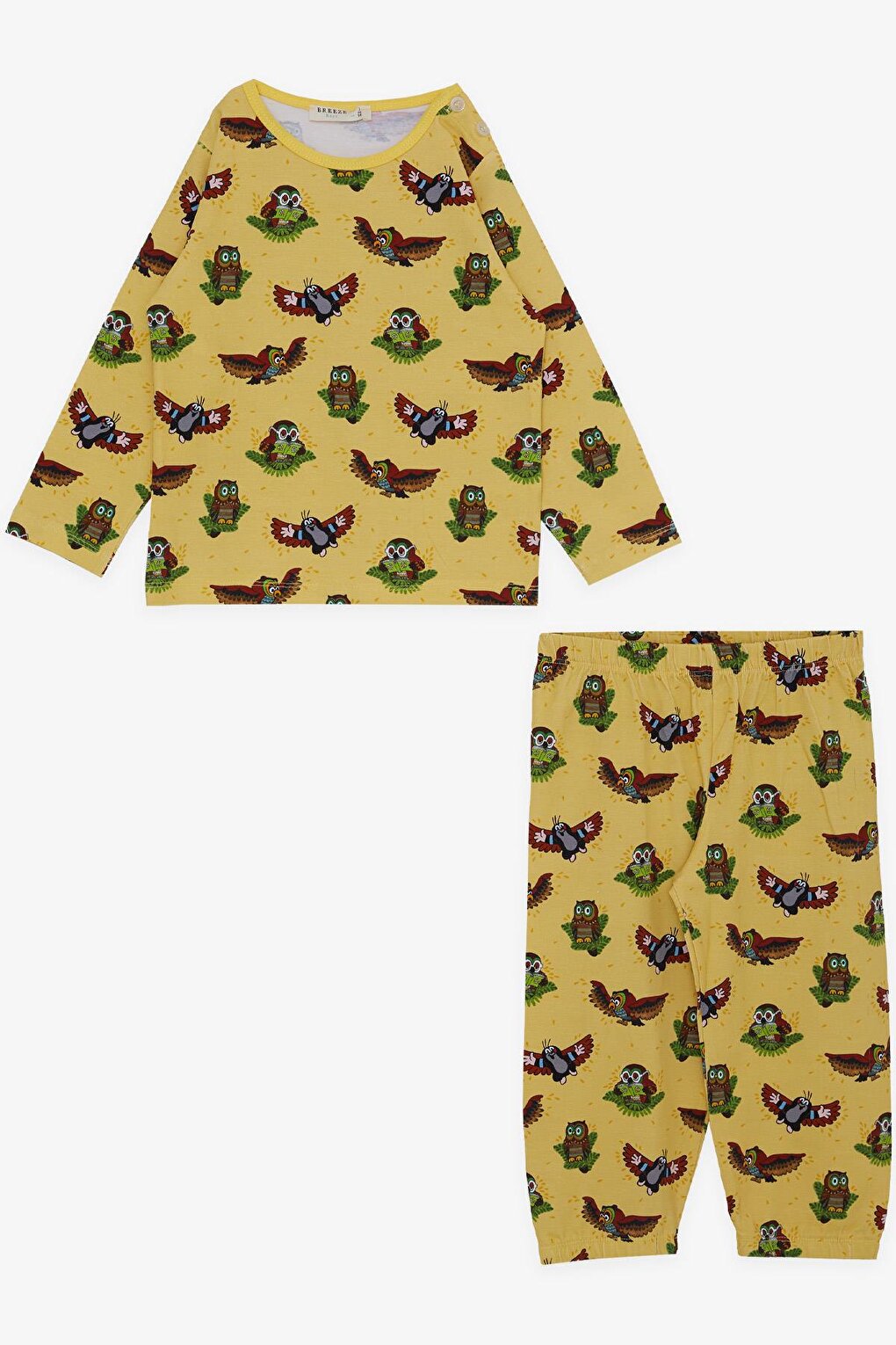 Boy's Pajama Set, Cute Owl Patterned Yellow (Age 1-4)