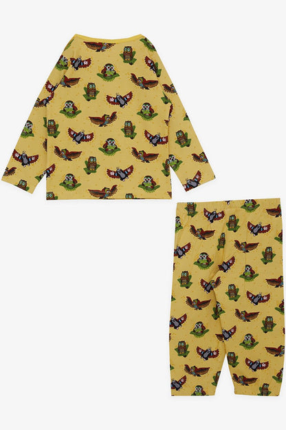 Boy's Pajama Set, Cute Owl Patterned Yellow (Age 1-4)