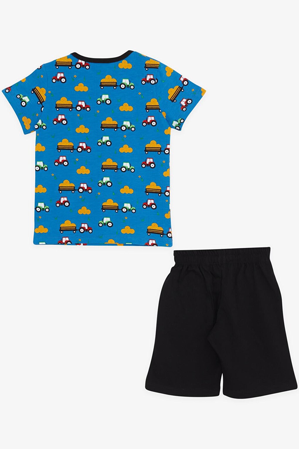 Boy's Pajama Set with Shorts, Tractor Patterned Blue (Age 1.5-5)