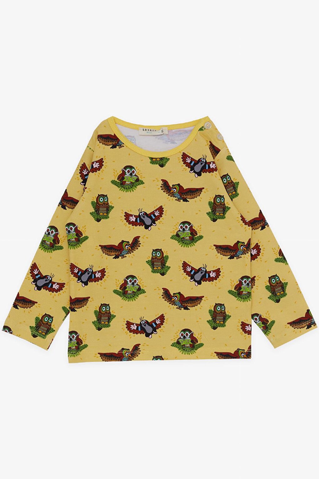 Boy's Pajama Set, Cute Owl Patterned Yellow (Age 1-4)