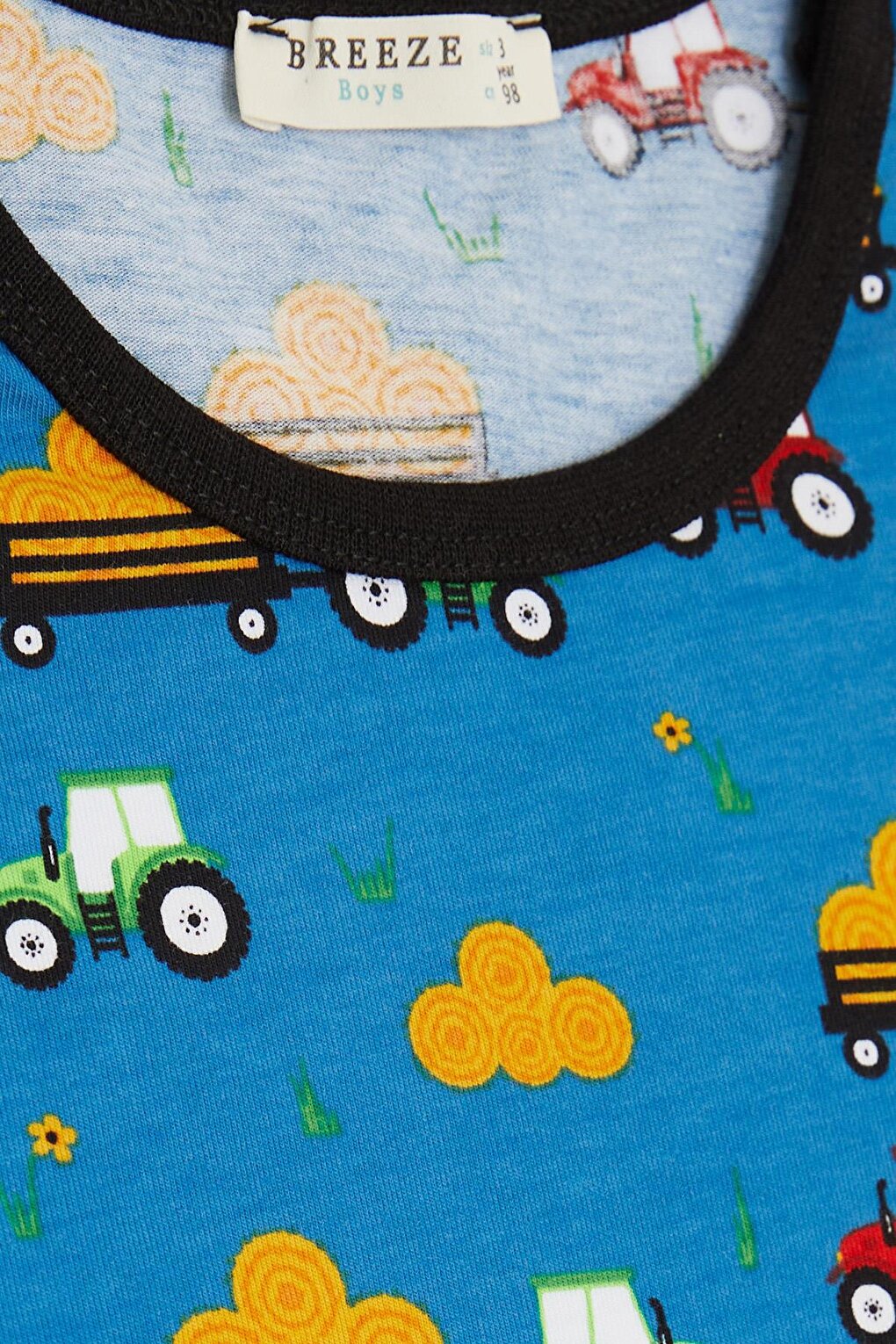 Boy's Pajama Set with Shorts, Tractor Patterned Blue (Age 1.5-5)