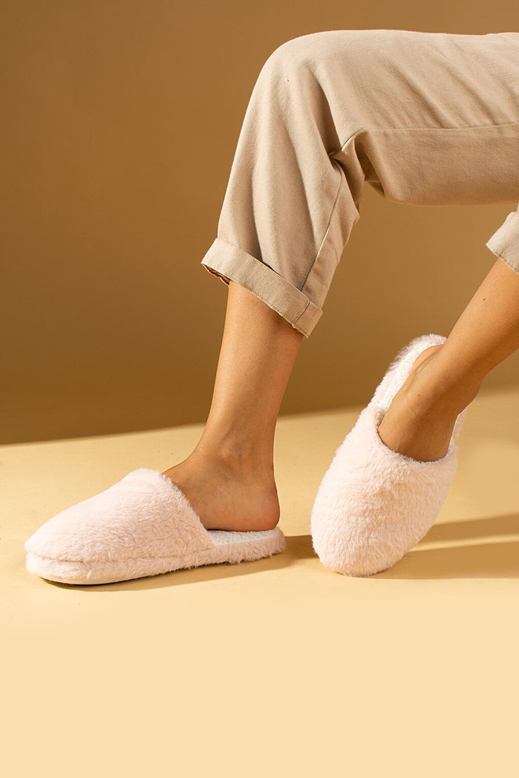 Flexible Sole Inside Out Plush Fleece Women Home Slippers CK-360-23