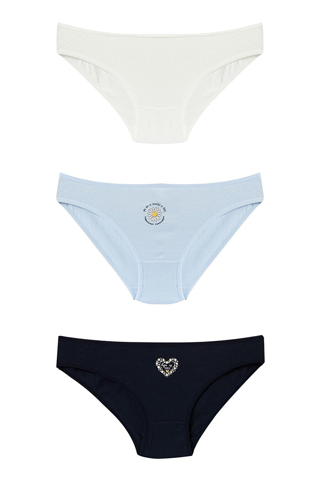 Women's Navy Blue HEART DAISY 3-Piece Panties 213