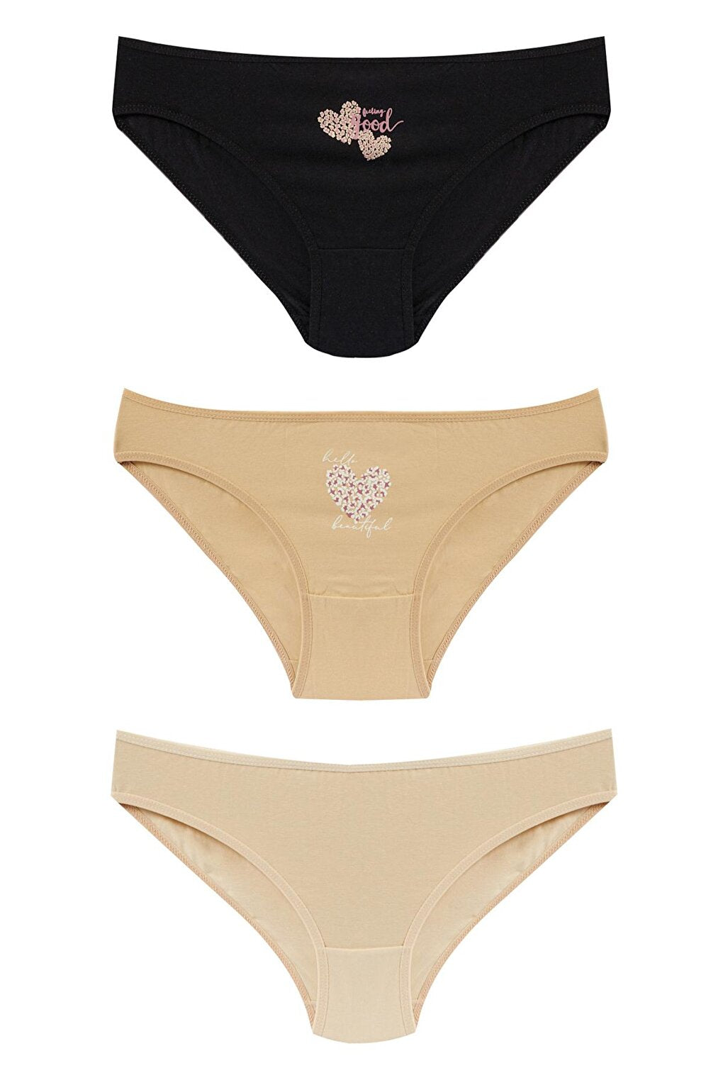 Women's Light Brown HEART 3-Piece Panties 215