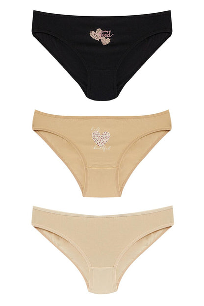 Women's Light Brown HEART 3-Piece Panties 215