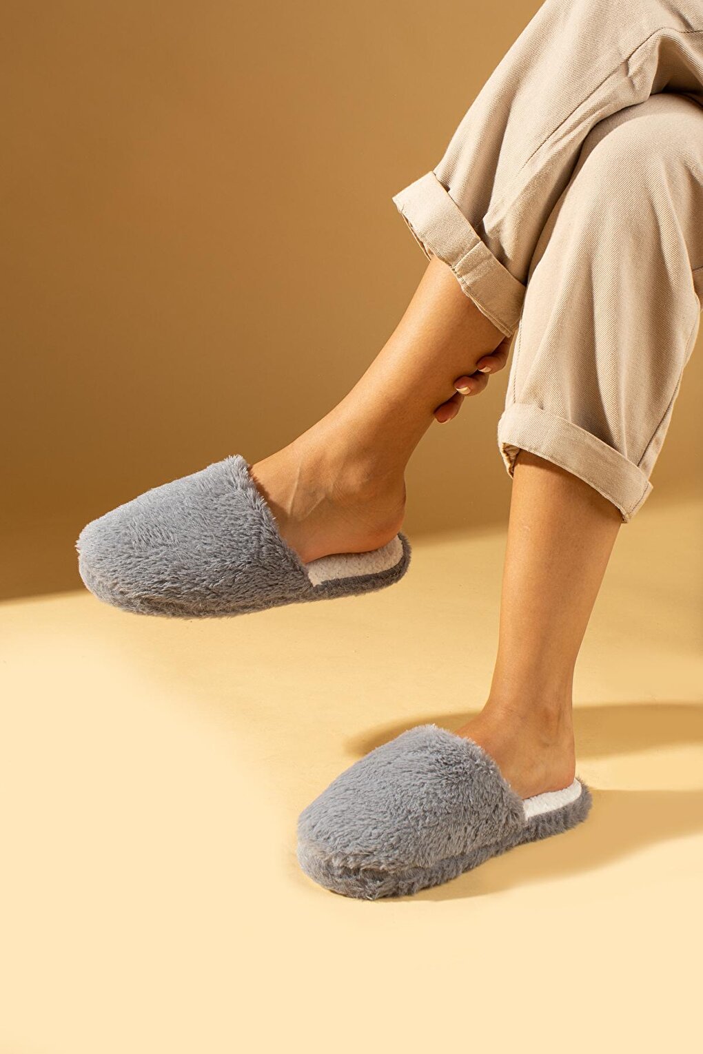 Flexible Sole Inside Out Plush Fleece Women Home Slippers CK-360-23