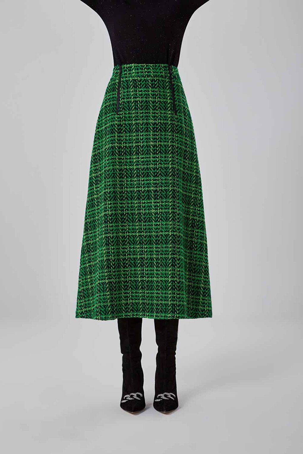 Tweed Textured Green Skirt