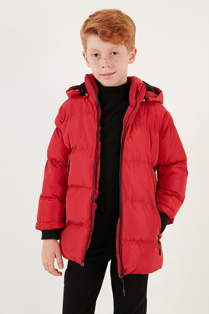 Removable Hooded Puffer Coat with Plush Lining 5763038