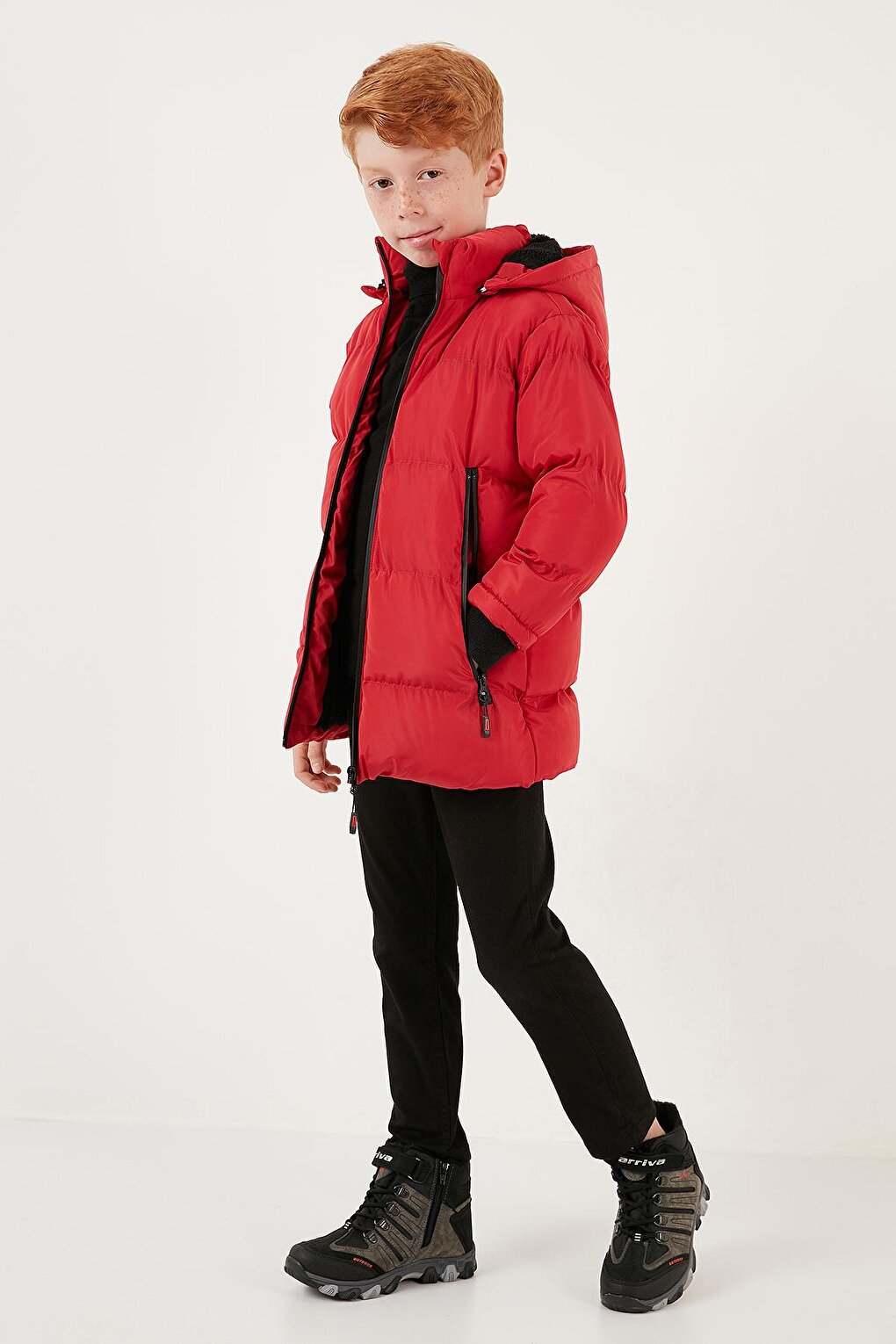 Removable Hooded Puffer Coat with Plush Lining 5763038